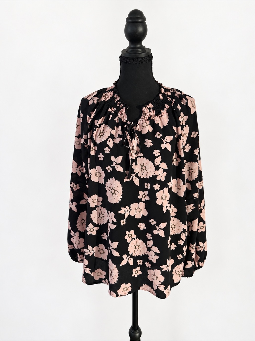 Sanctuary Black Blouse with Blush Floral Print